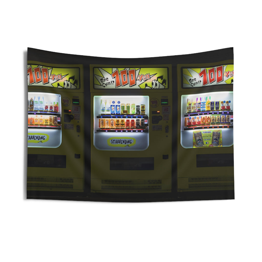 Japanese vending machines illuminated in the dark urban street wall tapestry