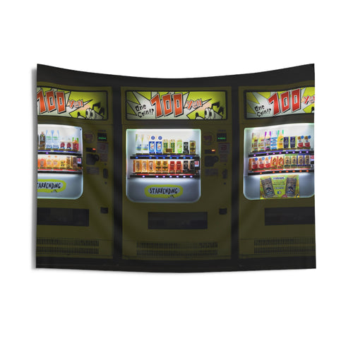 Japanese vending machines illuminated in the dark urban street wall tapestry